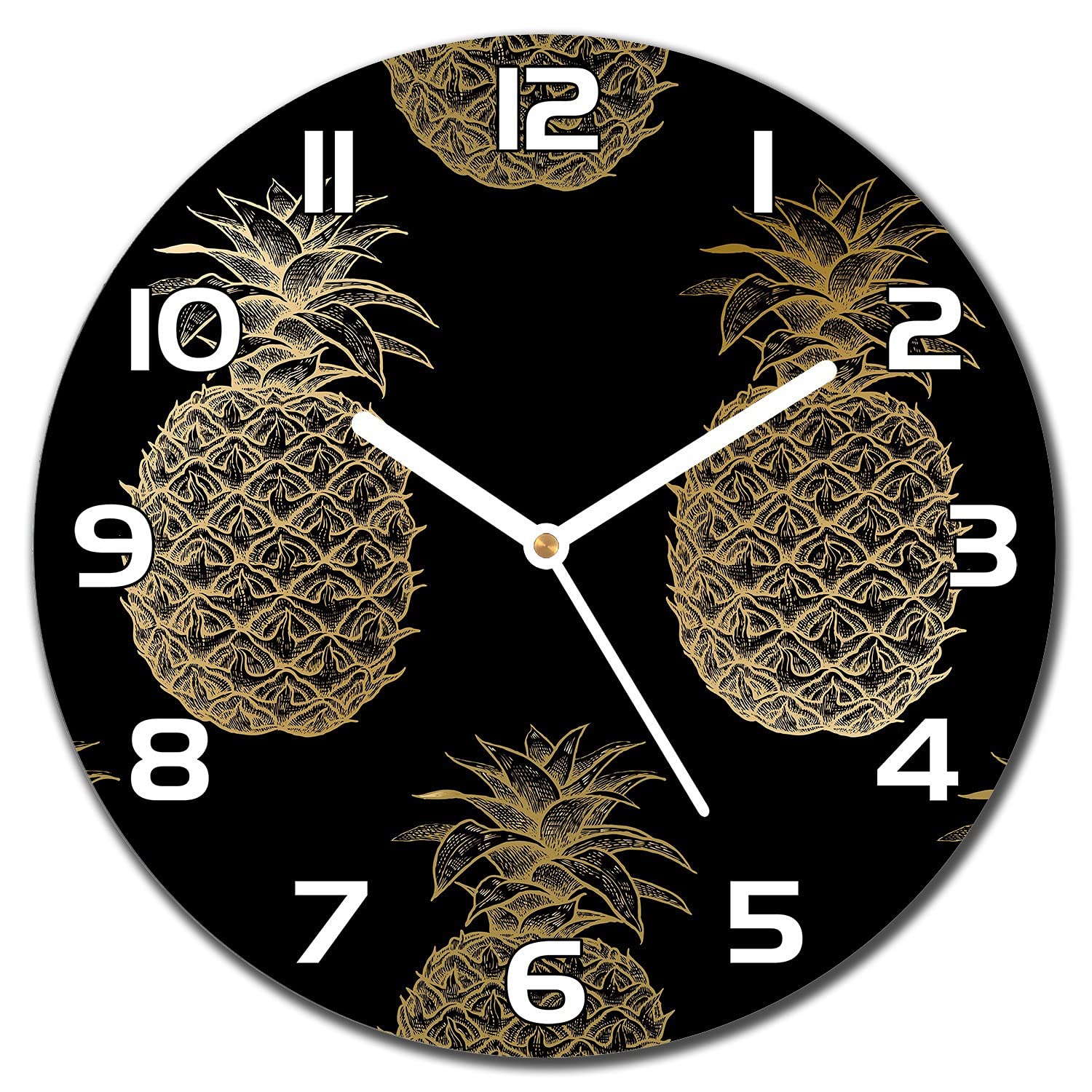 Horloge en verre cuisine et salon moderne motif ananas 30cm