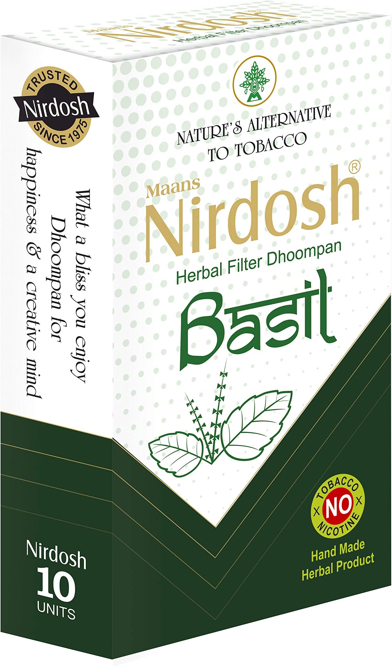 Herbal Filter Dhoompan - Pack of 3 + 1 Woods Hand Rolled Masala Incense Sticks - 30 Herbal Cigarettes - Tobacco Free - Nicotine Free - Basil Flavor - 100% Natural Stress Buster.