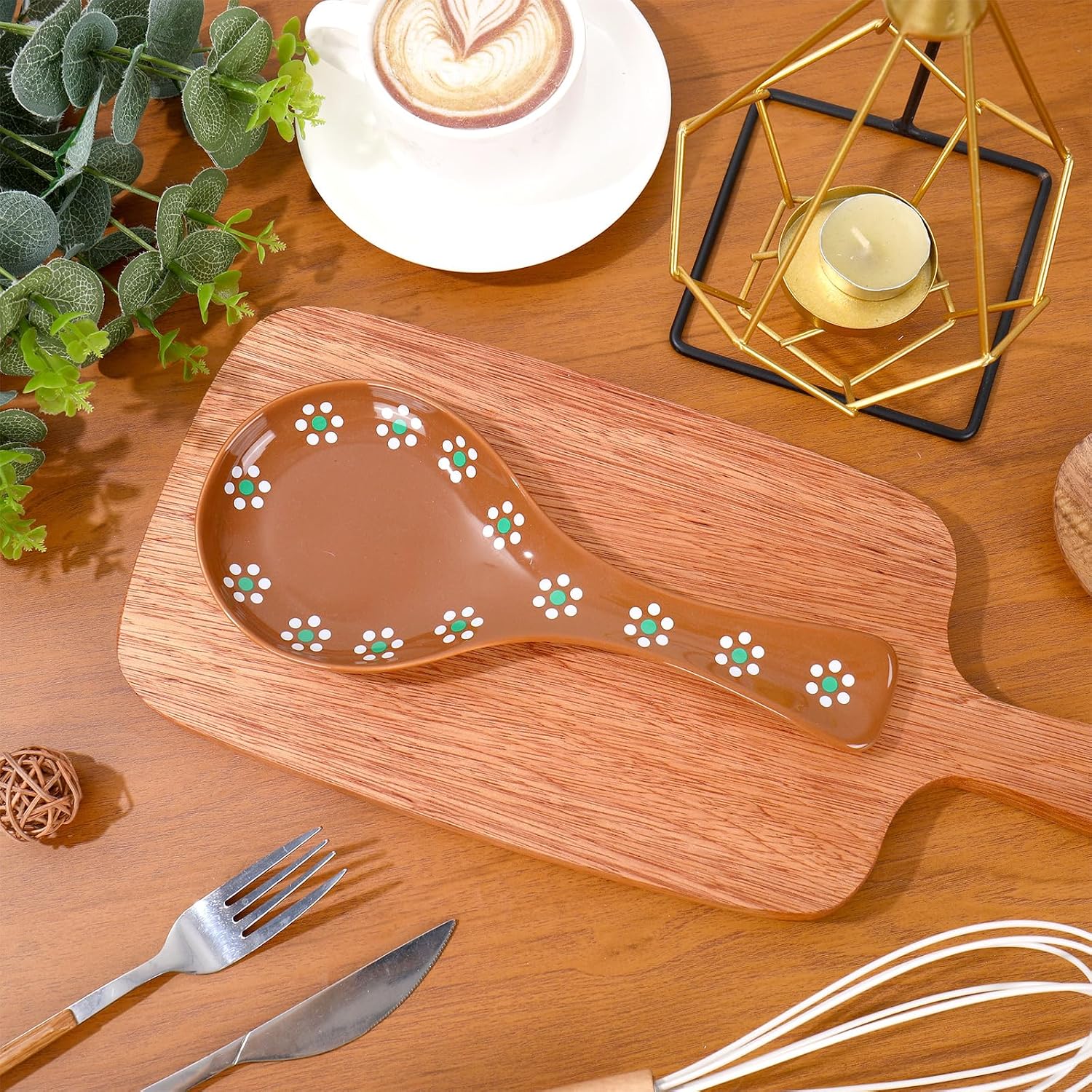 FYSUIMU Cielito Lindo 8.7 Inch Ceramic Spoon Rest for Kitchen Counter & Stove Top Brown Mexico Fiesta Cooking Spoon Holder for Utensils Home Decorations