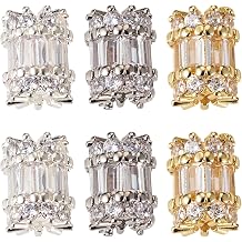 Craftdady 6Pcs Cubic Zirconia Spacer Beads Tibetan Style Rhinestone Brass Tube Column Beads CZ Stone Crystal Bead 8x10.5mm for DIY Bracelet Necklace Jewelry Making Supplies, 3 Colors
