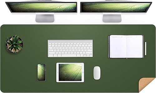 Miniatura 9 de AFIING Alfombrilla de escritorio de doble cara, corcho natural y piel sintética, protector de alfombrilla de escritorio antideslizante, impermeable,