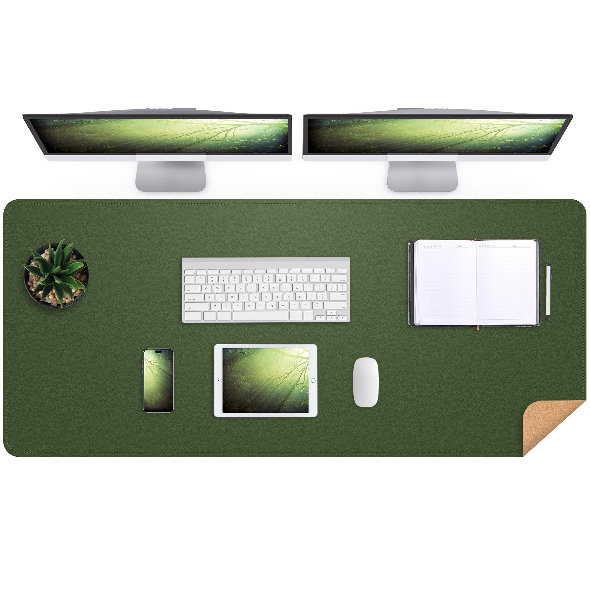 Leather Desk pad Protector, Large Desk mat with Natural Cork & PU Leather,Mouse pad,Non-Slip Office Desk Mat,Waterproof Desk Writing Pad for Office