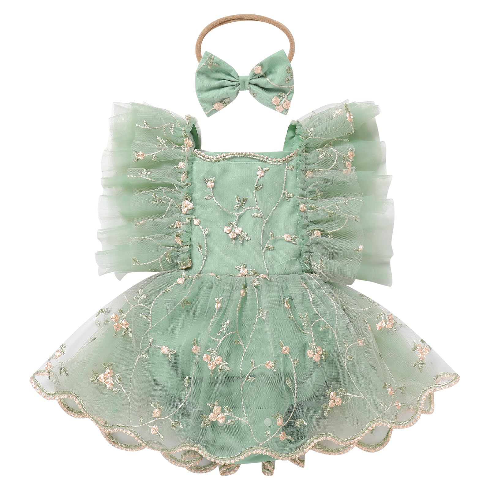 View 1 of **View Clerk Notes**ODASDO Baby Girls' Fairy Romper Dress Set - Sage Green, 12-18 Months