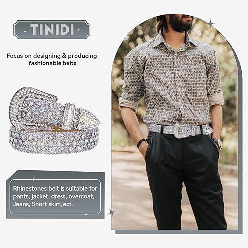 Miniatura 6 de TINIDI Correa de lujo para hombres y mujeres, cinturón de diamantes de imitación occidentales Bling Bling Crystal Diamond Studded Cinturones