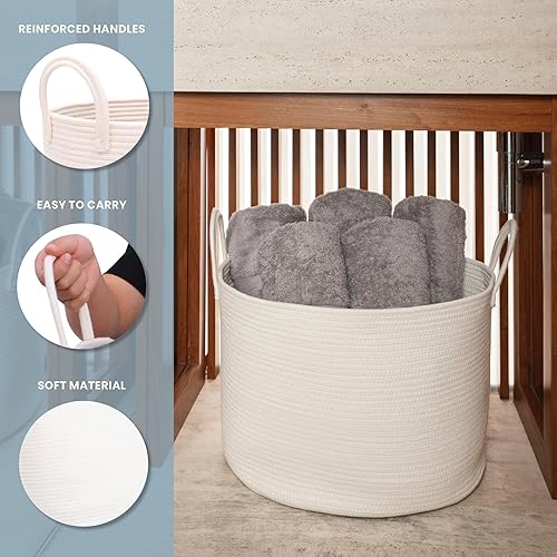 Miniatura 103 de OrganiHaus - Canasta tejida extragrande de cuerda suave de algodón para mantas de sala de estar, para almacenamiento, lavandería, guardería