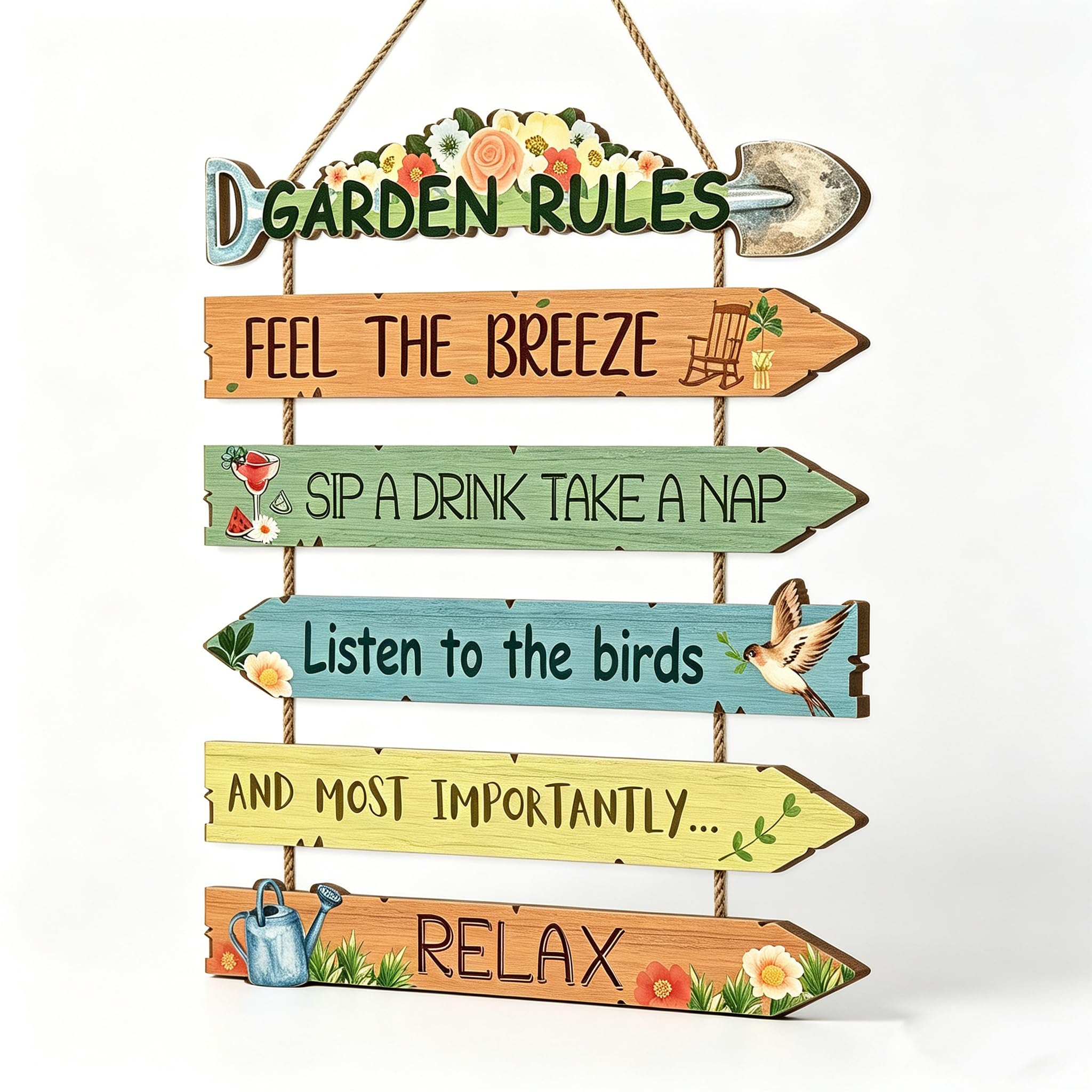 Sinjaetrq Women's Colours Garden Rules Wall Sign Wooden Plaque With Relaxing Quotes Feel The Breeze Rustic Outdoor Yard Decor Hanging Farmhouse Art Presents For Gardeners Men Patio Fence Porch Garden Accessories