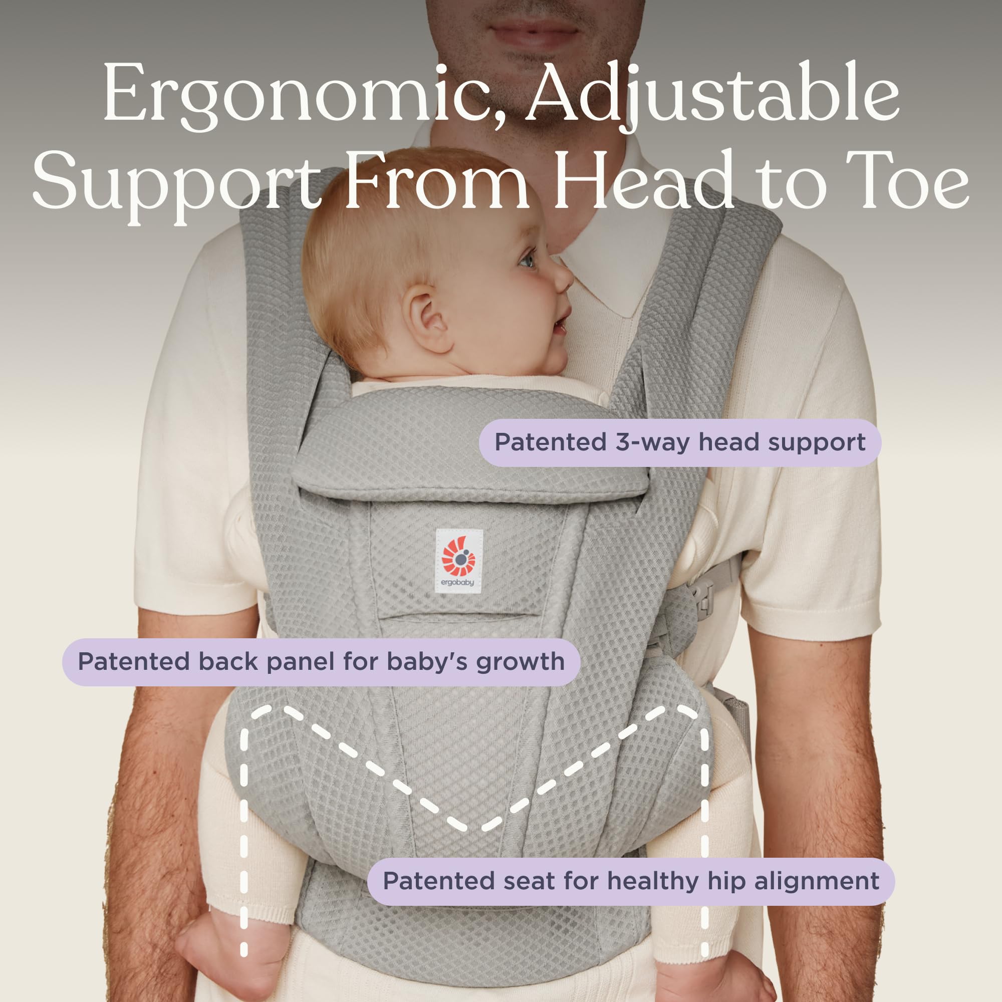 Ergobaby Omni Deluxe All-in-One Baby Carrier for Newborns from Birth up to 20kg, Ergonomic 4-Position mesh Baby Carrier Back Carrier Travel System, Graphite Grey — view 8