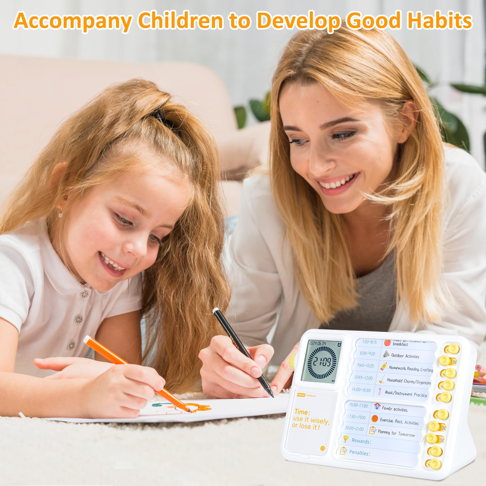Timer Visivo ADHD Con Tabella Faccende – Strumento Gestione Tempo Con Sveglia, Vibrazione E Modalità Silenziosa, Per Casa E Scuola