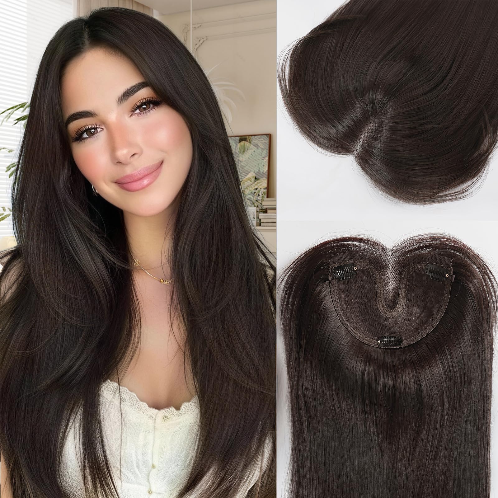 Photo 1 of Isaic Hair Toppers for Women with Thinning Hair, 24 Inch Synthetic Clip in Topper Hair Extensions with Adjustable Band, Layered Wiglet Adds Volume and Natural Coverage (Dark Brown)