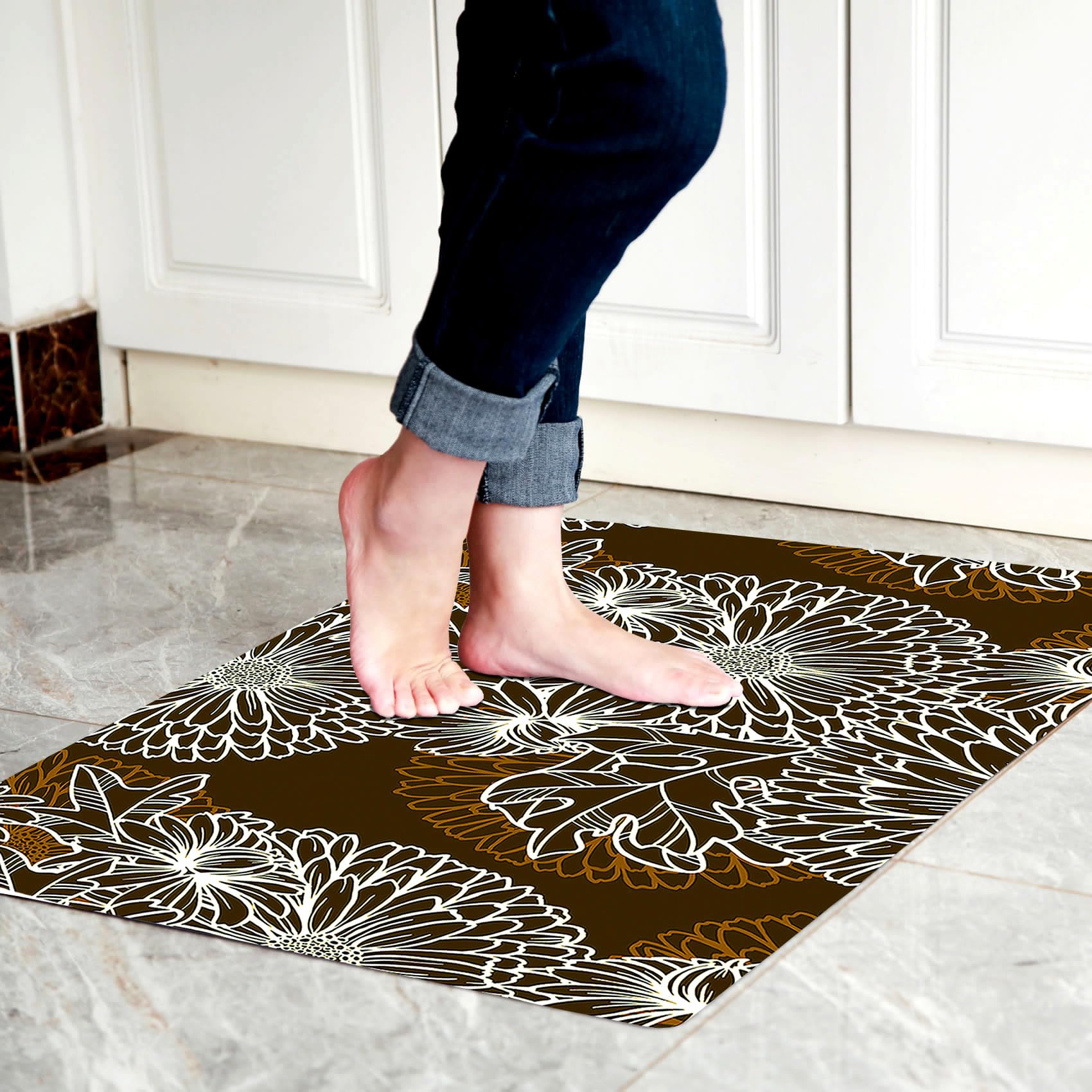 Cosilyt 1/10 Inch Ultra Thin 24"×35" Large Front Door Mat Indoor Entrance Inside Non Slip, Waterproof Rubber Kitchen Mat and Interior Home Washable