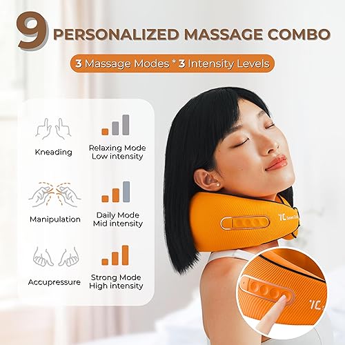 Miniatura 5 de 7C Neck Massager Shiatsu with Heat - Cervical Pillow Deep Tissue Kneading for Back - Rechargeable Cordless 3D Kneading Massage Cushion Relieve