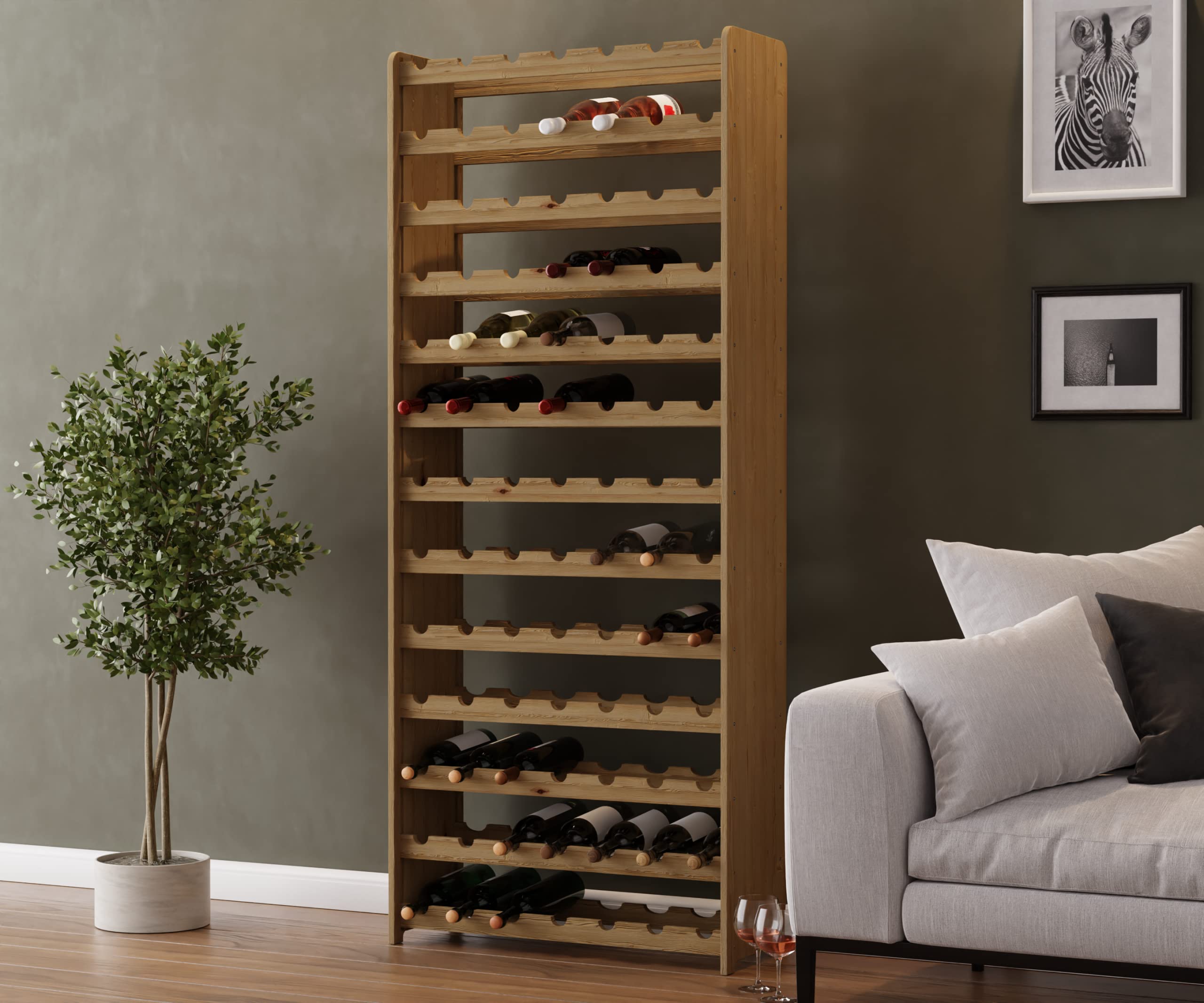 Lenmar Serie RW Weinregal aus Holz für Flaschen, Anthrazit, Braun, Natur, RW-3, 13-15 liegen, für 91-135 Flaschen, Wein, Flaschenregal (Natur, RW-3-91, 172 x 72 x 26,5, für 91 Flaschen)