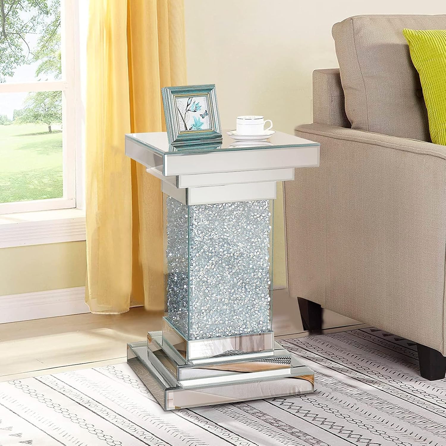 Pregaspor Silver Mirrored End Table,Square Mirrored Side