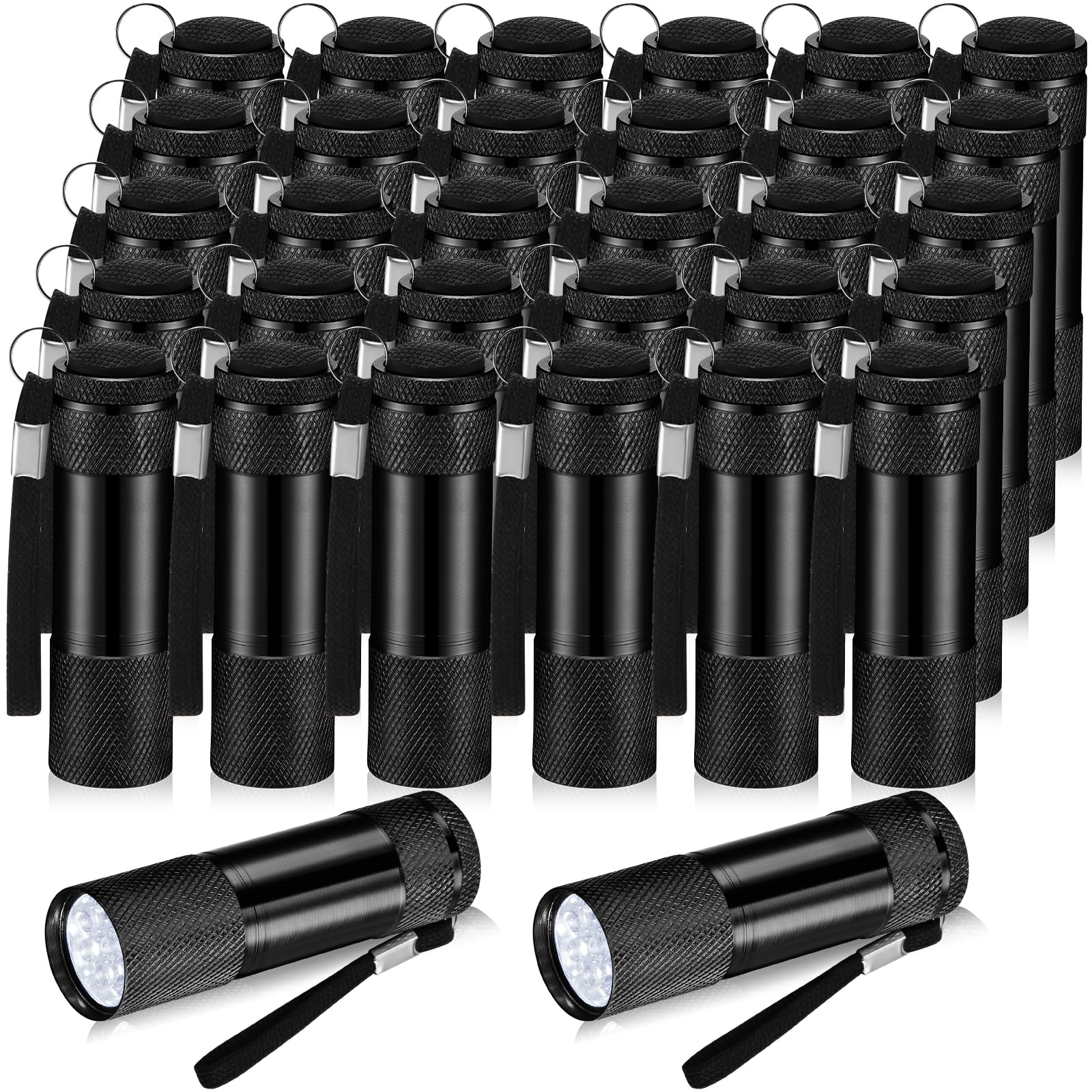 VIHOSE 32 Pcs Mini Flashlights Bulk, Bright Aluminum Handheld Flash Light with Lanyard Small LED Flashlights for Night Reading Emergency Hurricane Camping Hiking, Batteries Not Included(Black)