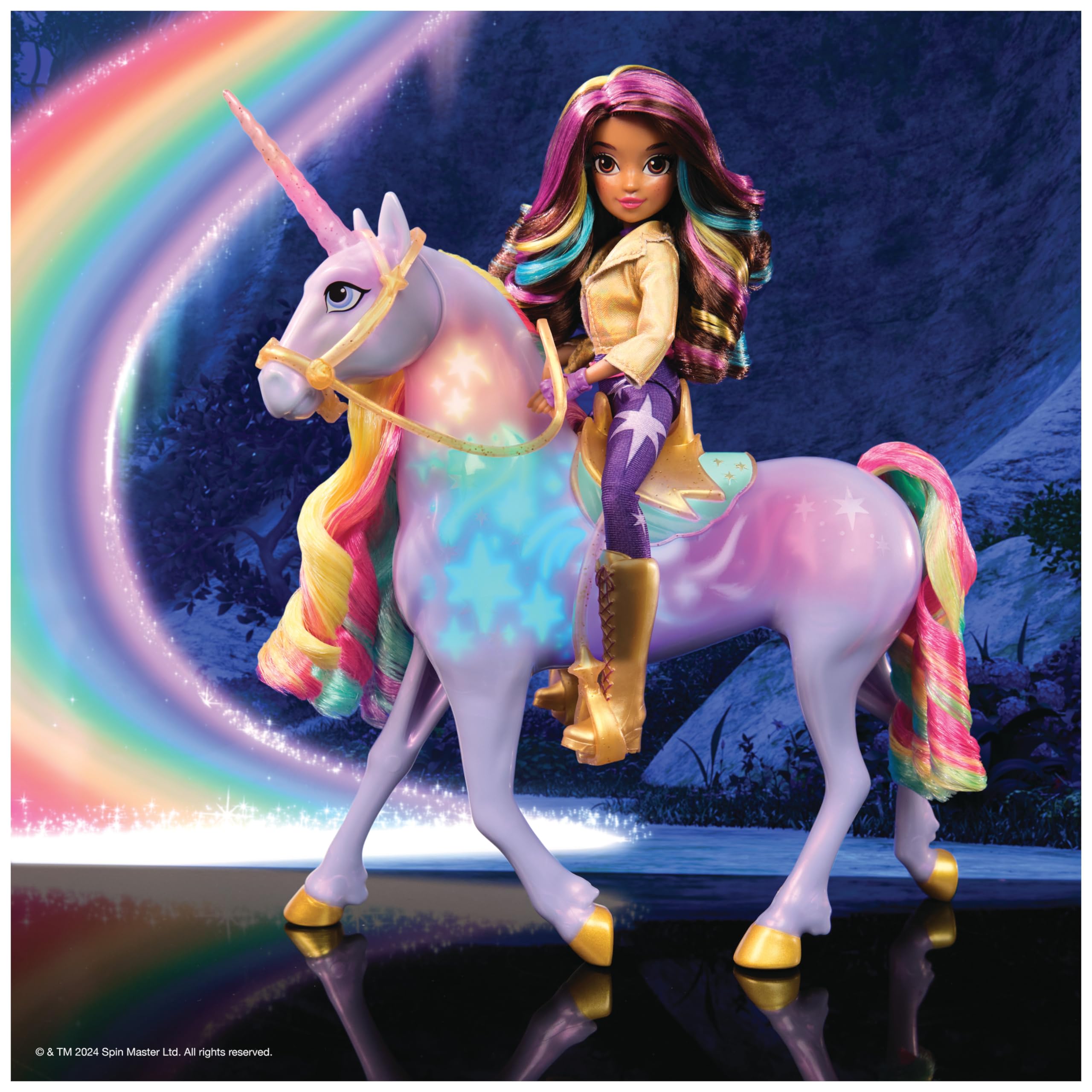 Unicorn Academy - Sophia und Licht-Magie Wildstar Deluxe Set, 28 cm Einhorn mit Lichteffekten und Musik, 24 cm Ankleidepuppe, passend zur Netflix Serie, ab 4 Jahren