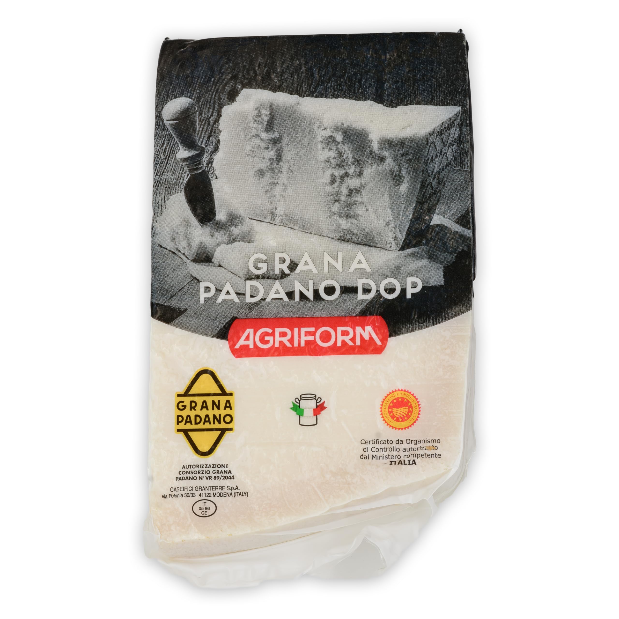AGRIFROM GRANA PADANO 1kg formaggio-italiano-Hartkäse DOP Italienischer-Käse am Stück über 10 Monate gereift mit g.U.-Siegel zum Reiben würzig aromatisch