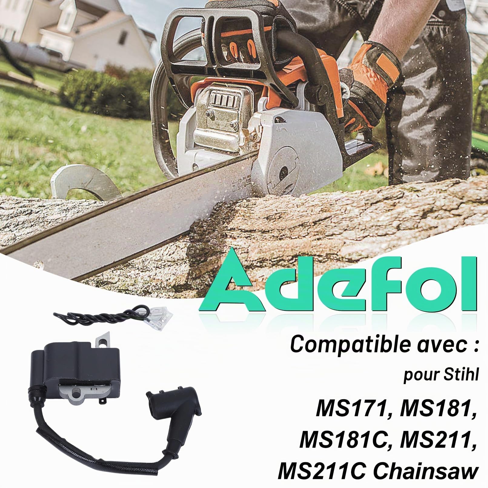 Adefol Module de Bobine D'allumage pour Stihl MS181 MS211 MS211C MS171 Tronçonneuse Trimmer Pièces, Série de Pièces de Rechange avec Bougie D'allumage 1139 400 1307