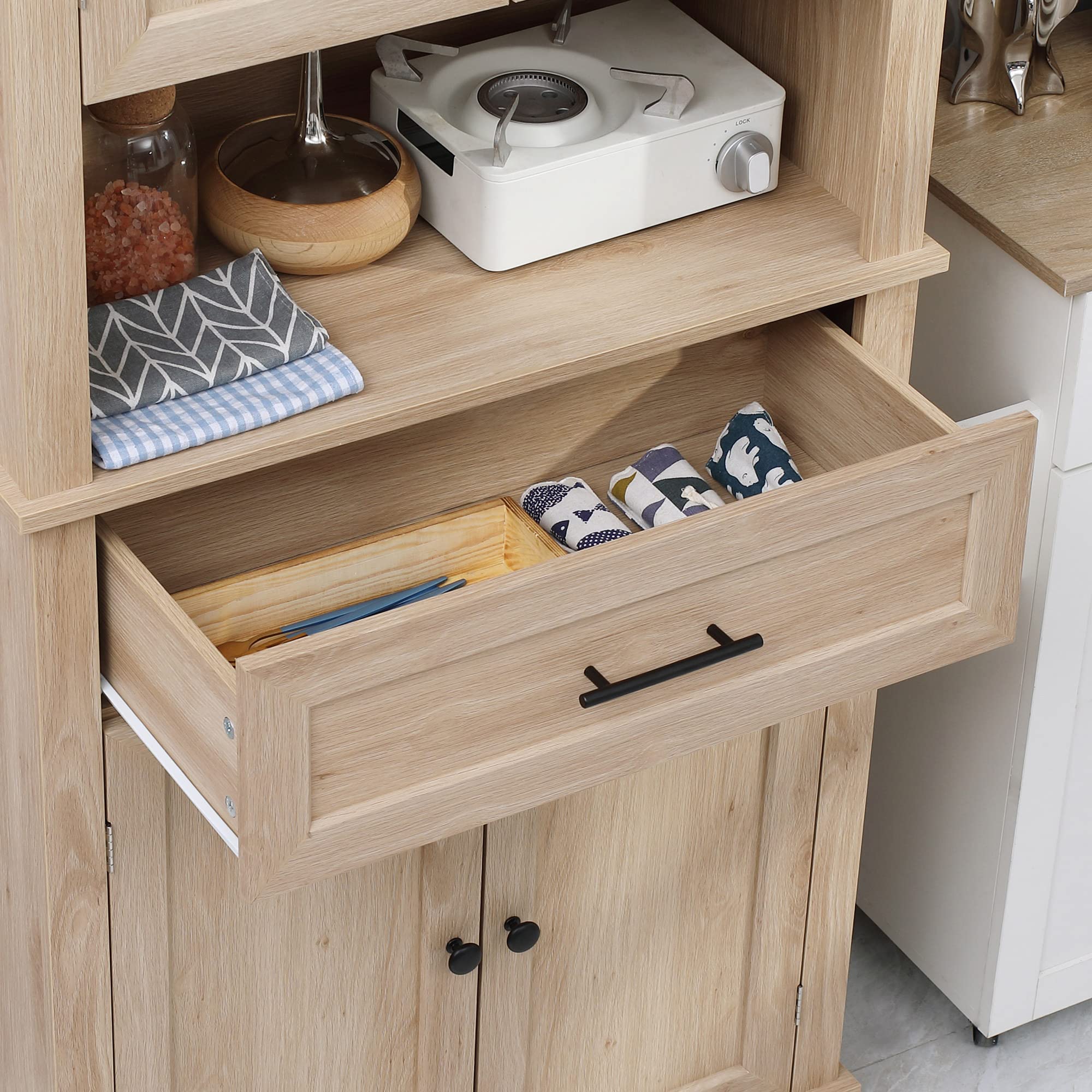 HOMCOM Armadio da cucina credenza cucina cucina stoviglie armadio stile moderno con armadi ripiani regolabili cassetto e nicchia, per sala da pranzo, soggiorno, 74 x 39,5 x 183 cm, rovere chiaro