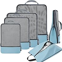 Vista 100 de BAGAIL 4 juegos/6 juegos/8 cubos de compresión para embalaje, accesorios de viaje, organizadores de embalaje expandibles (malla cuadrada, 06-beige)