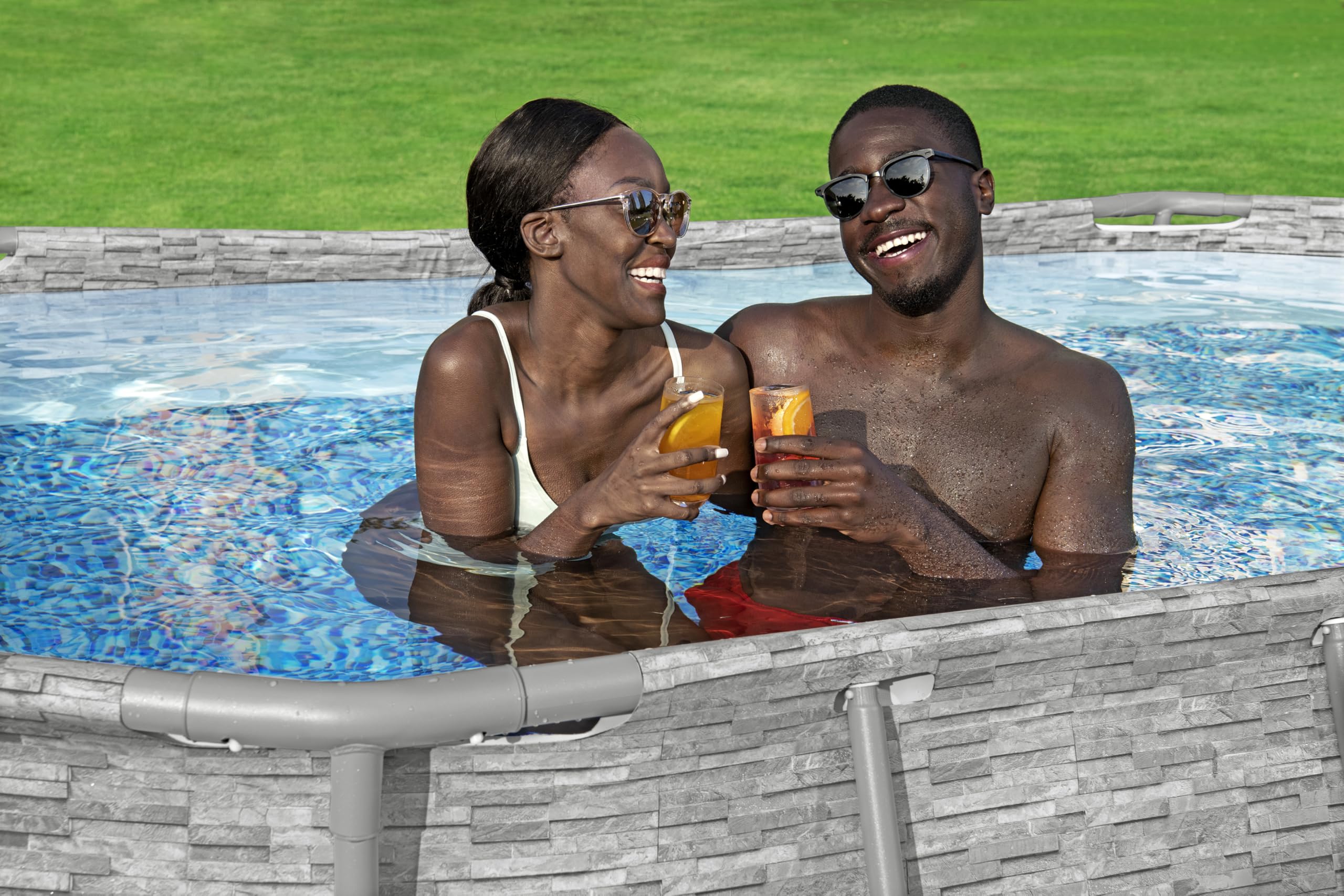 Bestway 56714-7 Set piscina fuori terra ovale Steel Pro MAX Splashview - 4,27 m x 2,50 m x 1,00 m, grigio effetto pietra