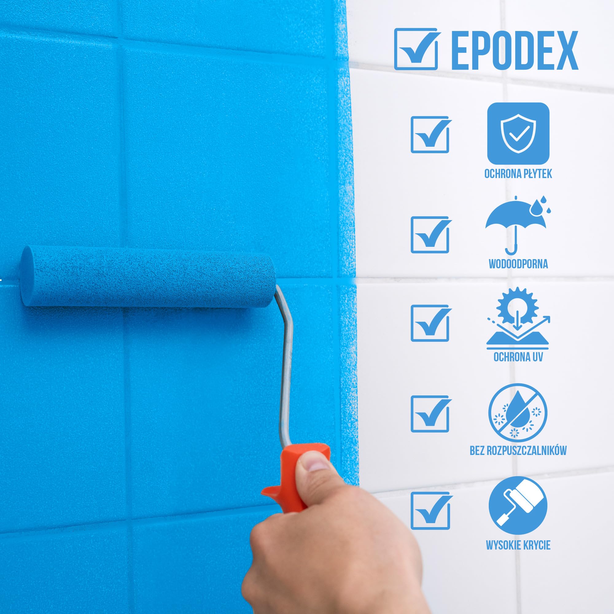 EPODEX Lakier do płytek 2K – Farba epoksydowa na ściany i podłogi do łazienki i kuchni – Biały, szary, beż i inne kolory - 1,8 kg (7 m² dla 2 warstw)