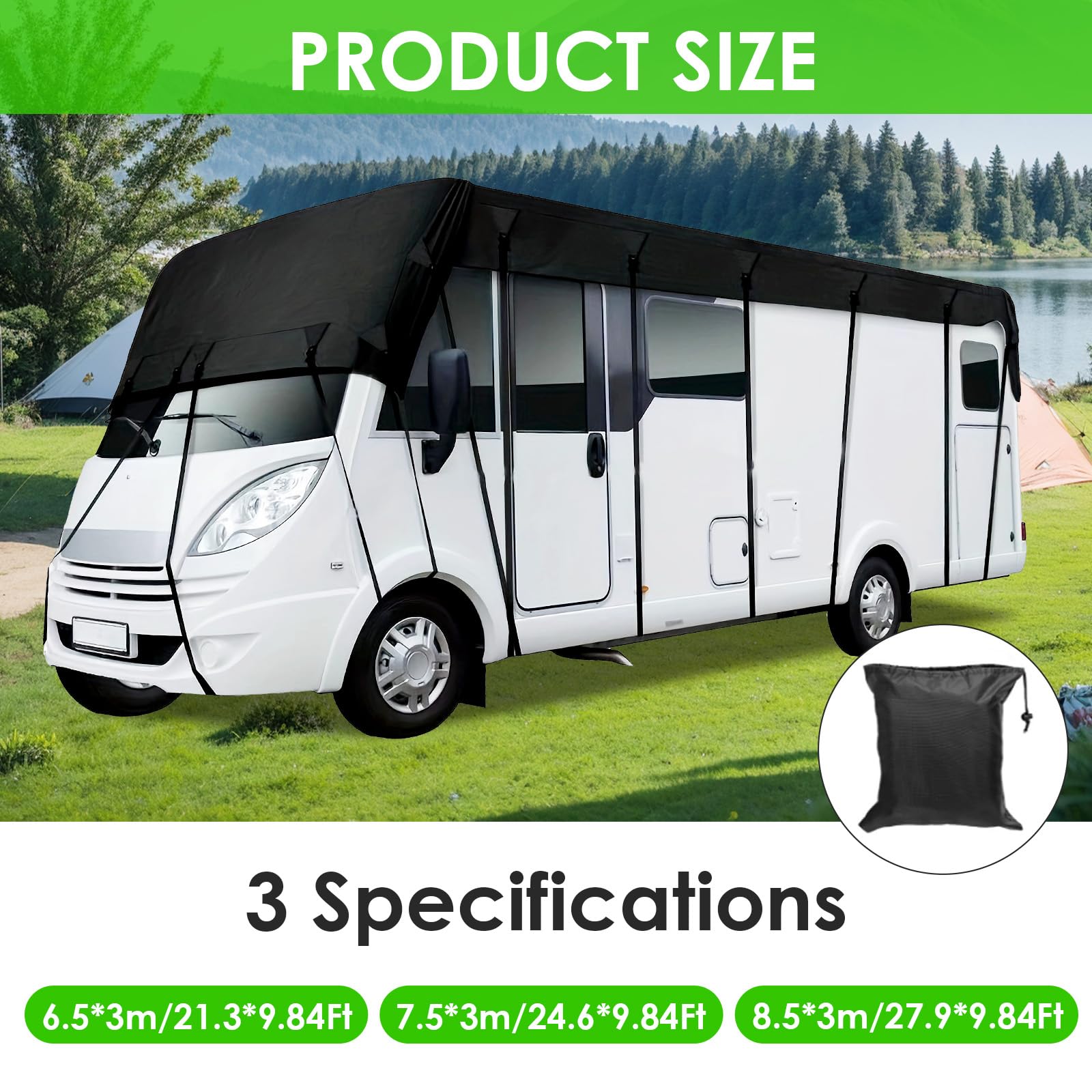 Funda para caravana, ajuste universal, tela Oxford 210D, impermeable, cubierta protectora transpirable para autocaravana, lona protectora UV con correas retráctiles para viajes de caravana (8,5 m x 3