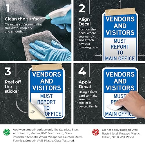 Miniatura 3 de Cartel de "Vendors & Visitors Report to Main Office", 10 x 7 pulgadas, calcomanías de vinilo de 4 mil, resistentes a la intemperie, con protección