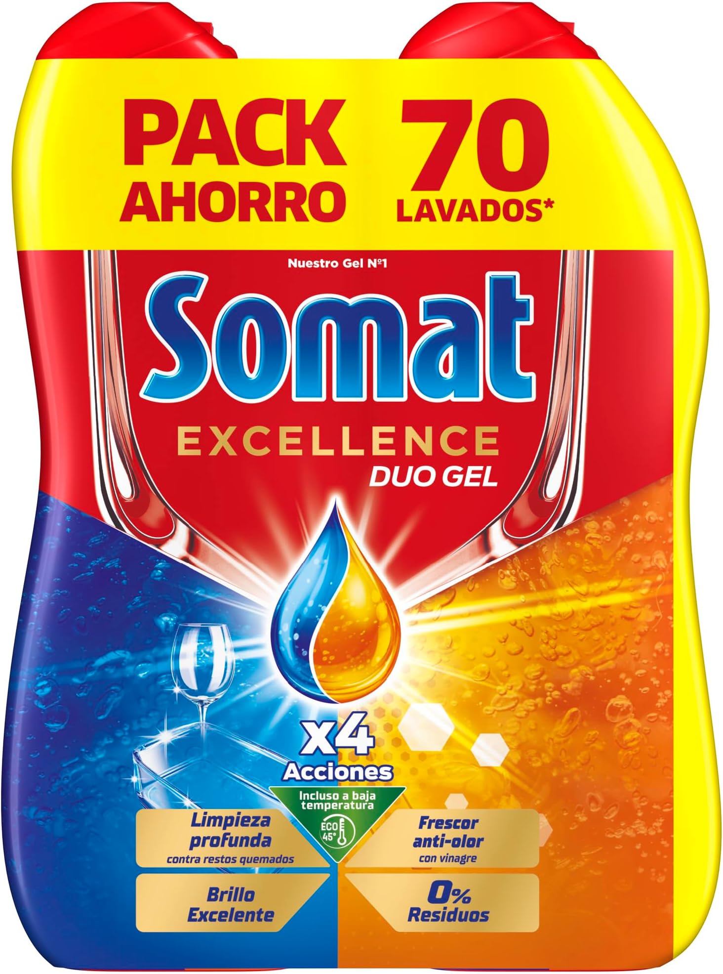 Somat Excellence Gel Frescor Anti-Odor (70 Washes), degreasing dishwashing Detergent, Automatic Liquid Dishwasher in Bottle, Dish soap with Vinegar