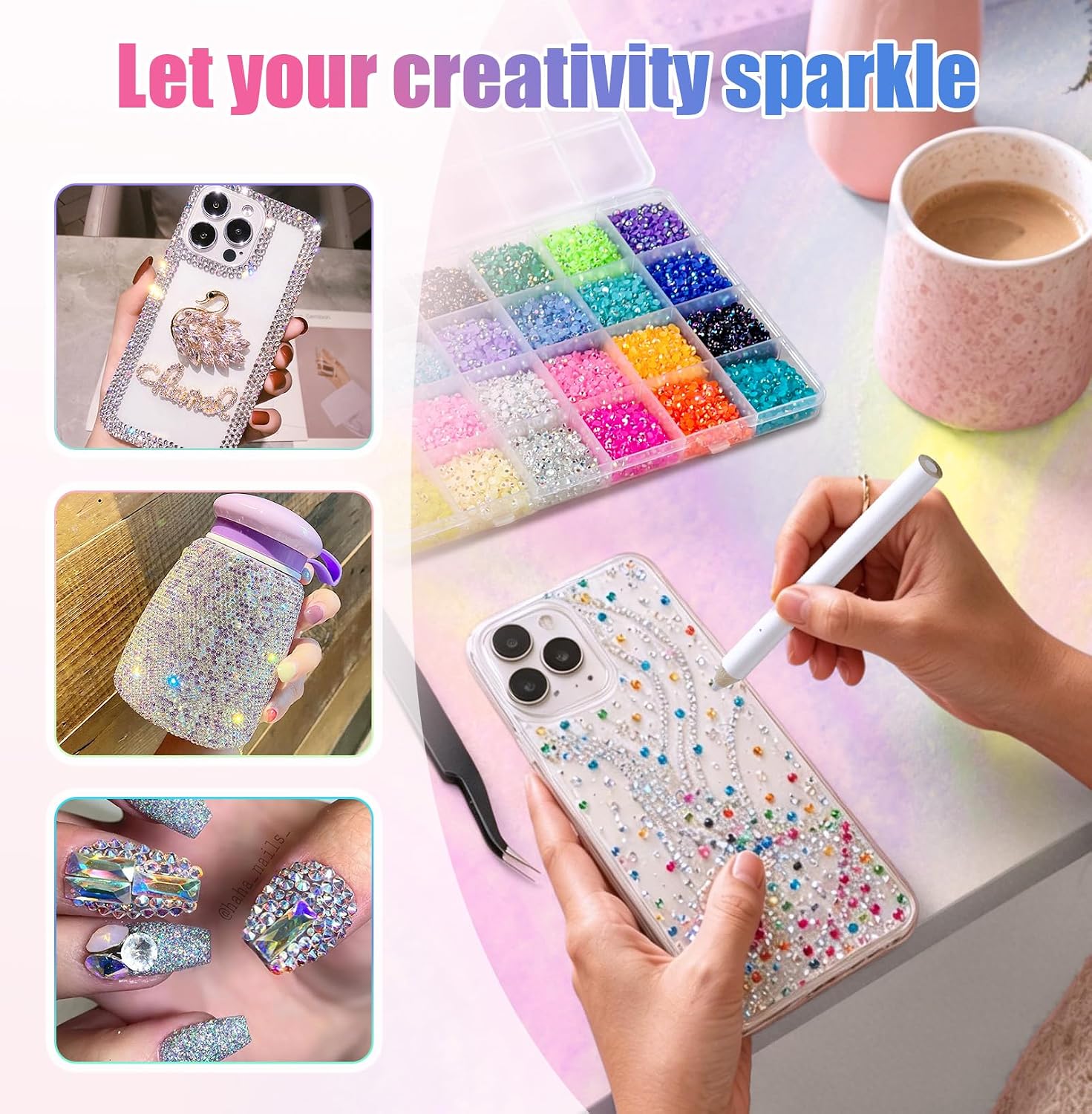 48000Pcs Resin Jelly Rhinestones for Bedazzling, 3mm Multicolor Flatback Diamond Gems for Crafting, Bedazzler Kit with Tools for Nail Art DIY Crafts Clothing Shoes Book Makeup, B