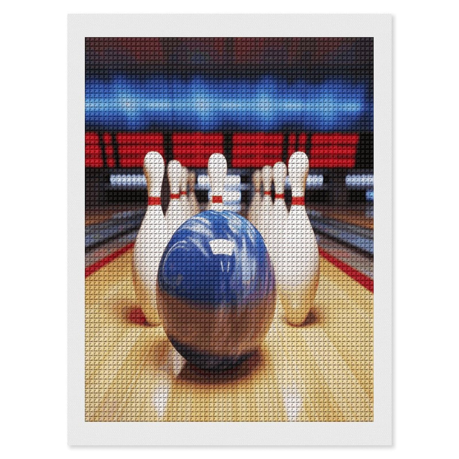 FodPand Bowling Diamond Painting Kit for Beginner Fun 5D DIY Crafts for Adults Diamond Art Kits Square Diamond Art Canvas Painting Gem Art Crafts for Home Wall Decor 12"x16"
