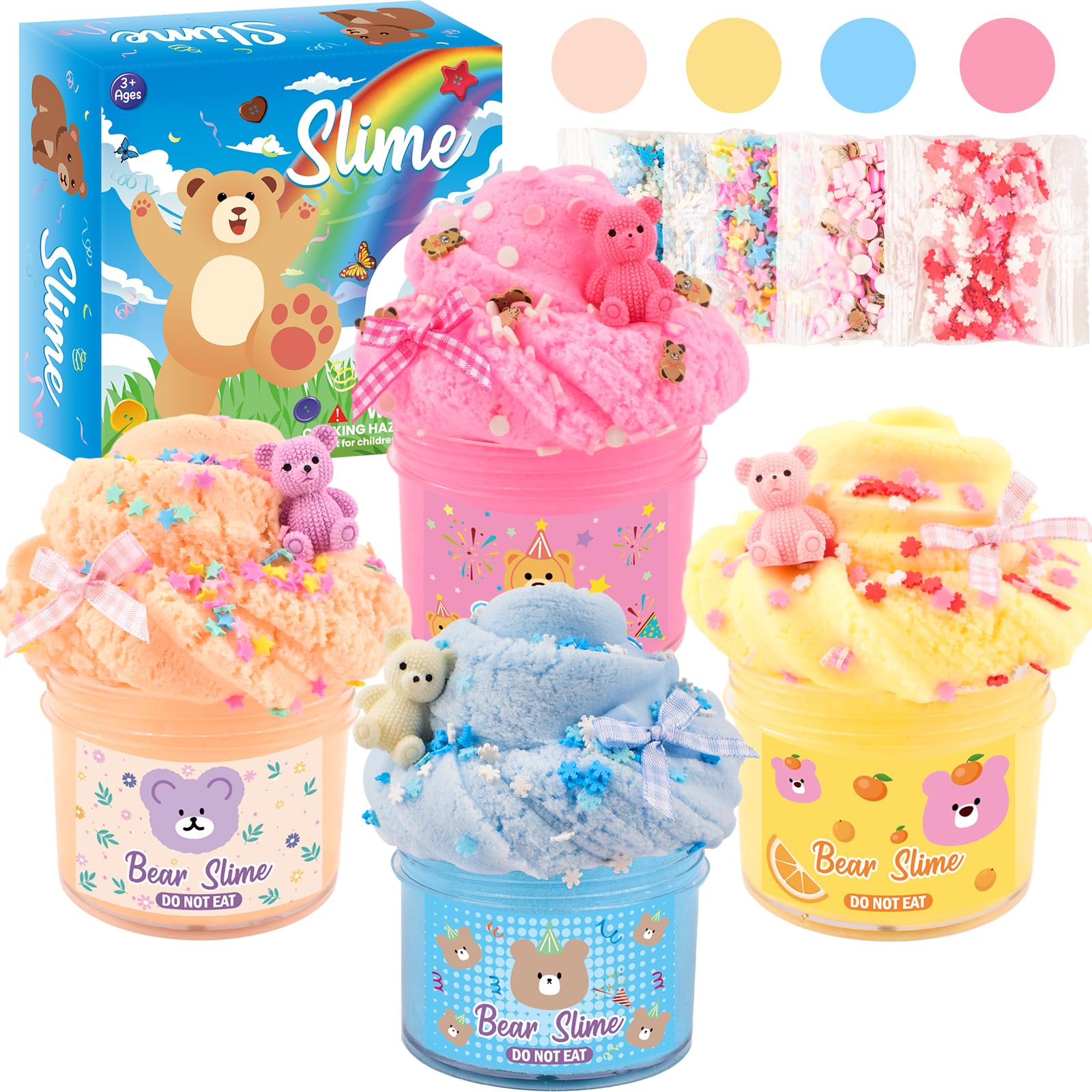 4 Pack Cloud Slime Kit, Cute Bear Fluffy Slimes Kits for Kids Soft & Non-Sticky, Party Favors, Goodie Bag Stuffers