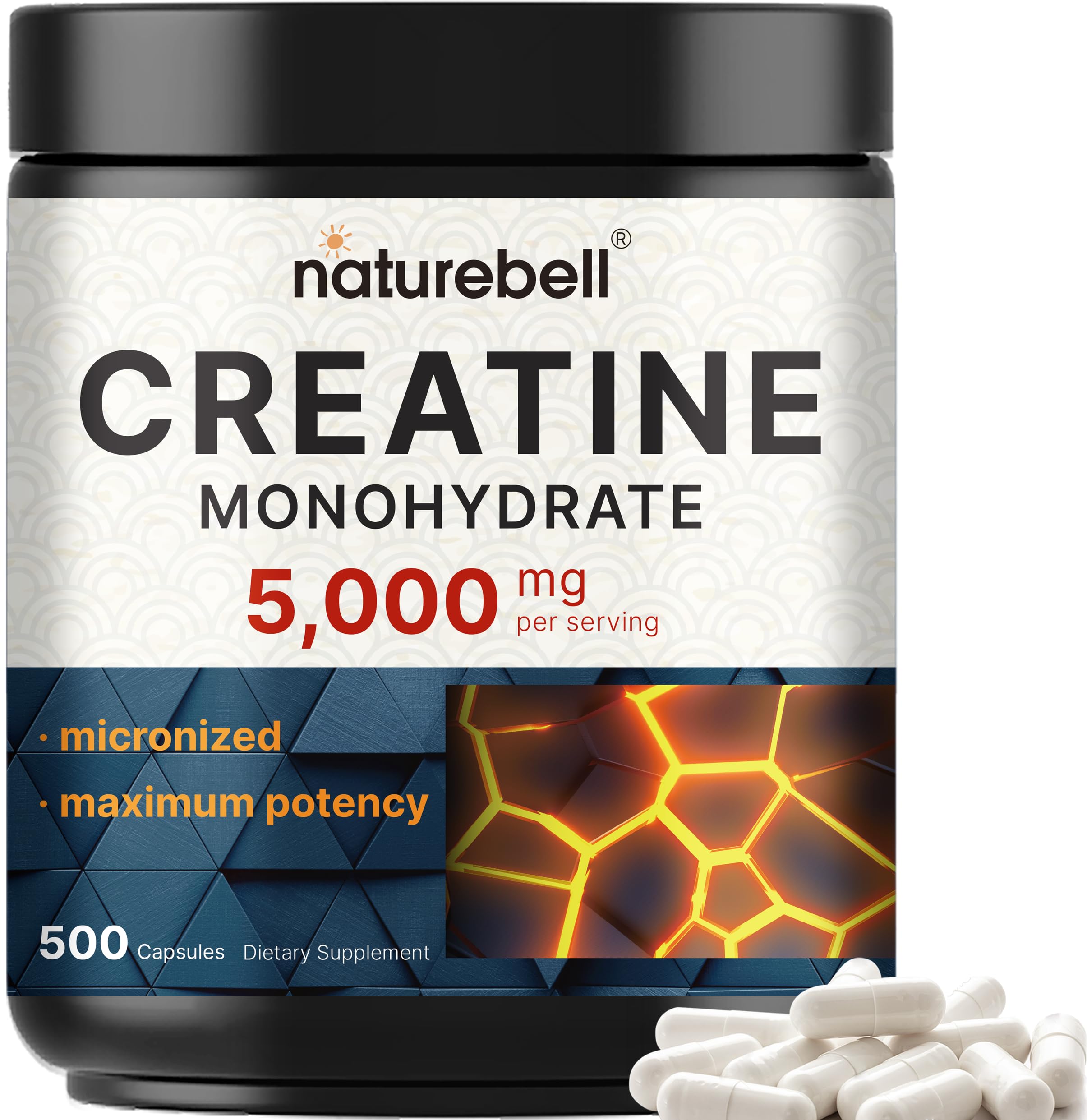 Creatine Monohydrate Capsules 5,000mg Per Serving, 500 Count | Micronized, Unflavored Creatine Pills | Pre-Workout & Muscle Strength Support | Easy to Swallow, Filler-Free | 71 Servings