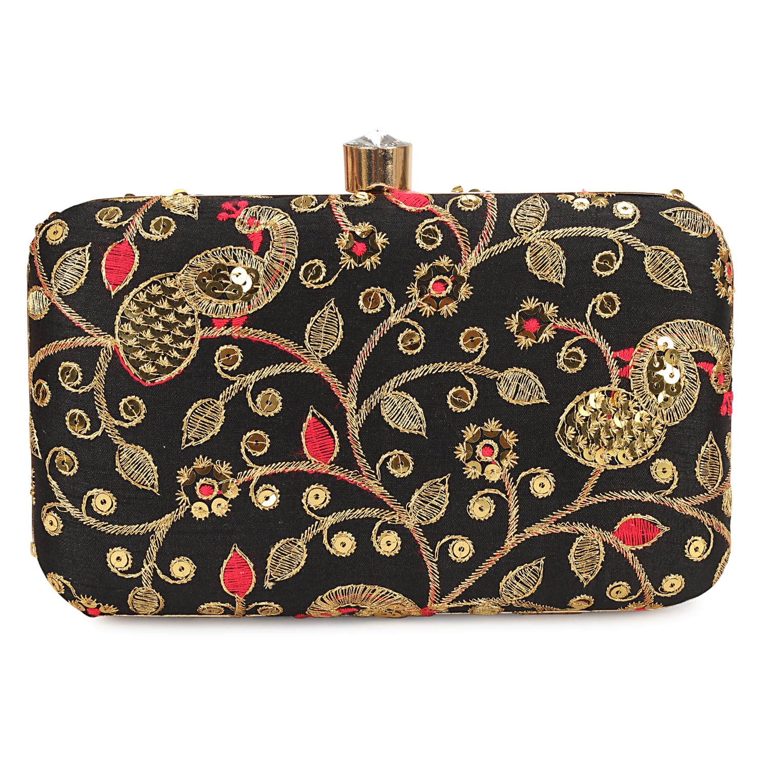 LONGING TO BUY Hand Crafted Designer Box Clutch - Zari Embroidery For Women