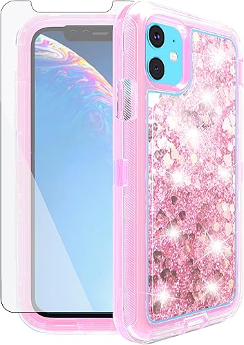 Asuwish Funda de teléfono para iPhone 11 6.1 con protector de pantalla brillante líquida transparente híbrida TPU silicona protectora resistente