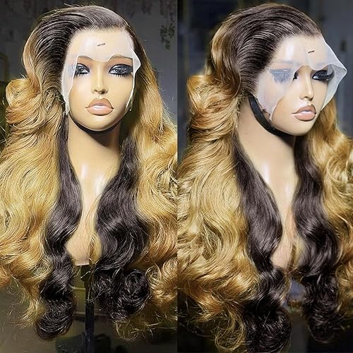 Miniatura 19 de Peluca de encaje frontal 13x6 Ombre con reflejos para mujeres, 150% de densidad, color rubio miel lacio, con cabello de bebé, sin pegamento, peluca