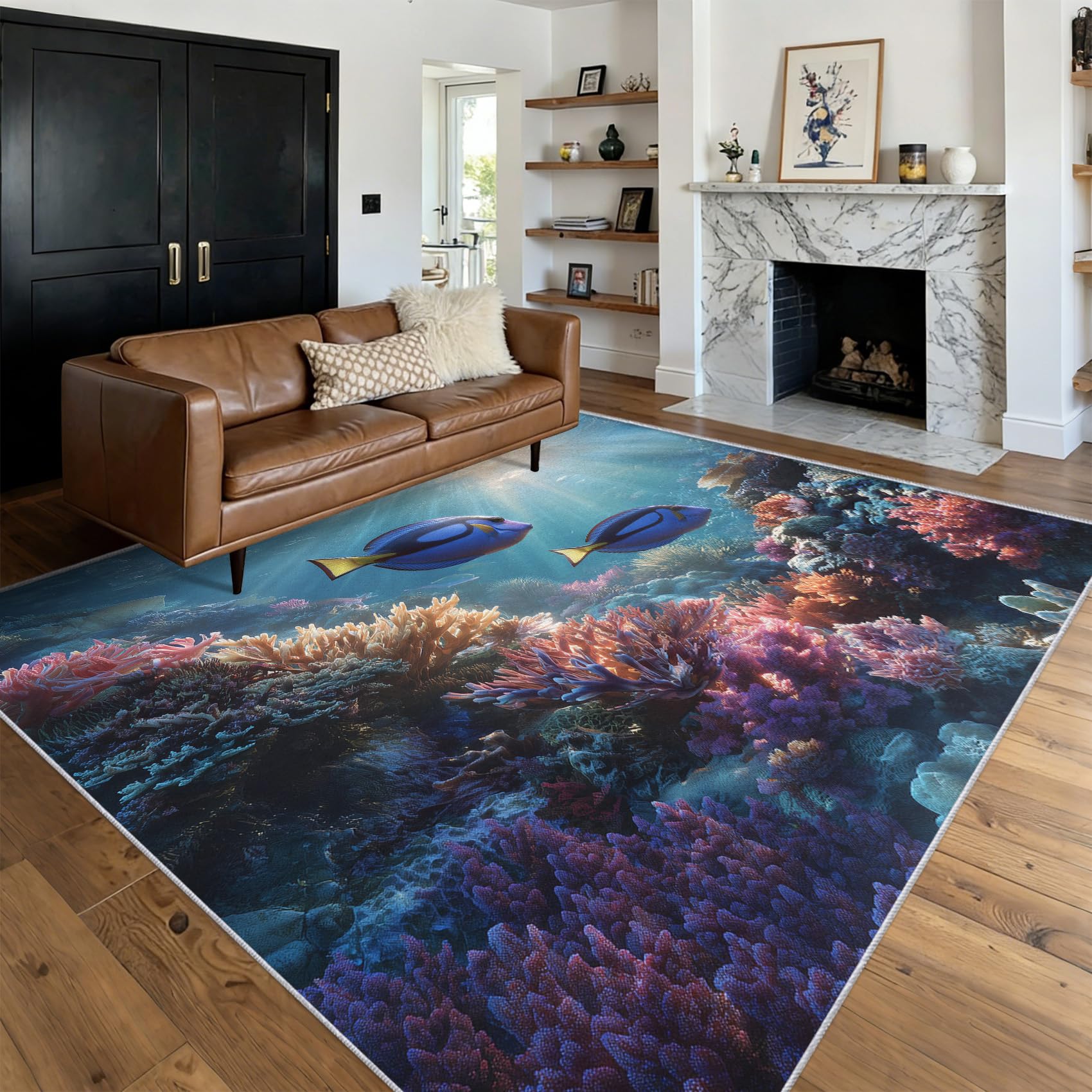 Tapis récif corallien antidérapant et doux pour un nettoyage facile au salon