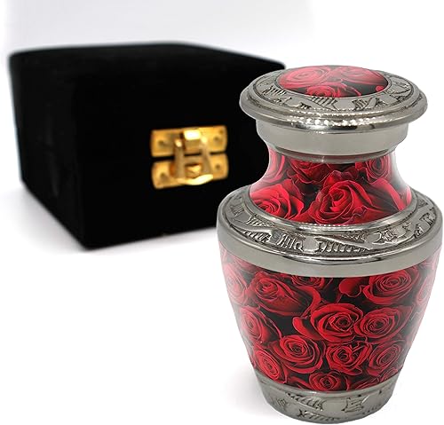 Miniatura 2 de Urnas de recuerdo de rosa carmesí para cenizas humanas con caja de regalo de terciopelo para recuerdos de cremación para cenizas