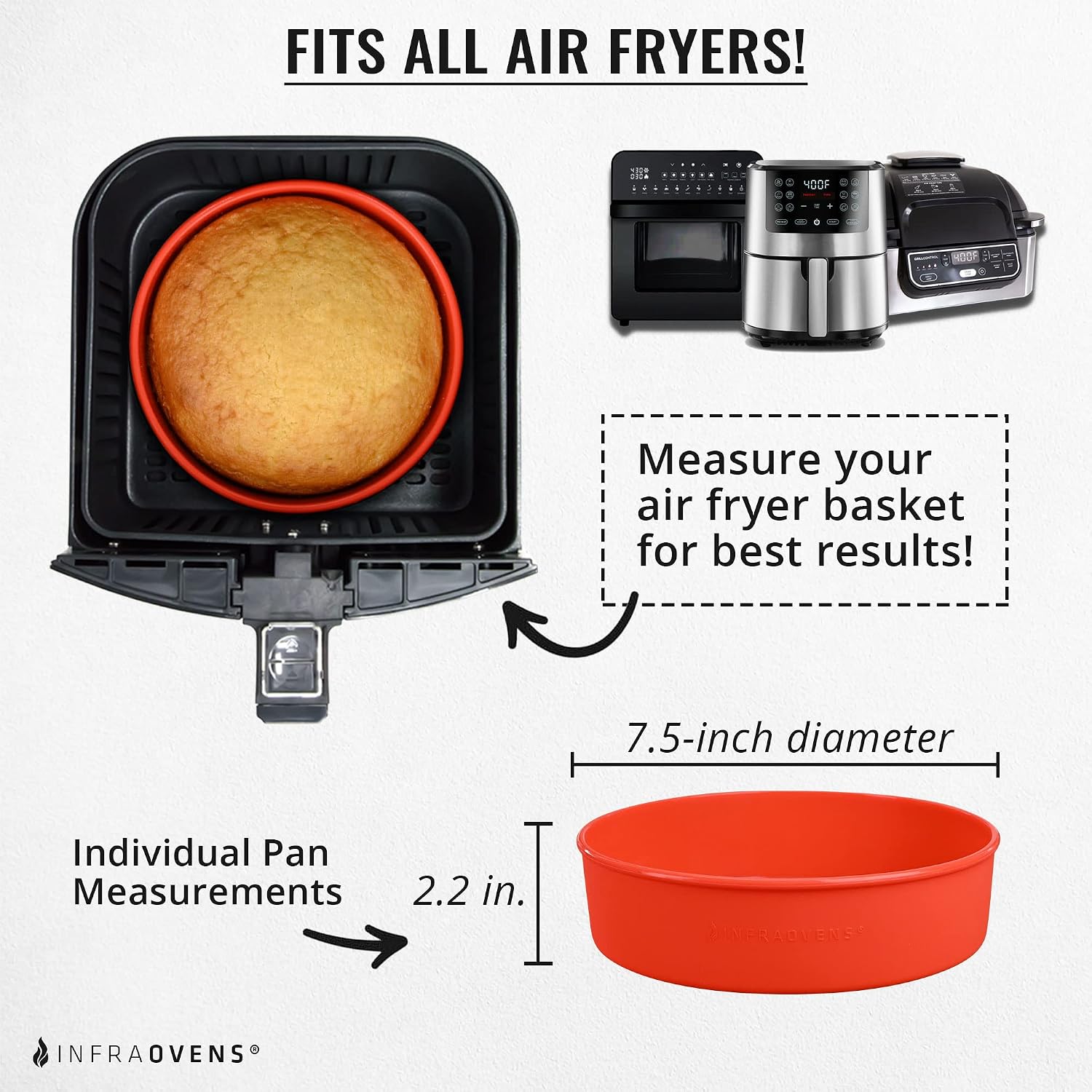 Air Fryer Baking Pan Set For Ninja Air Fryers AF141, AF181 5qt 6.5qt, Freezer and Airfryer Bakeware Sets with Cupcake Liners & Kitchen Conversion Chart, Nonstick Round Cake Molds for Baking