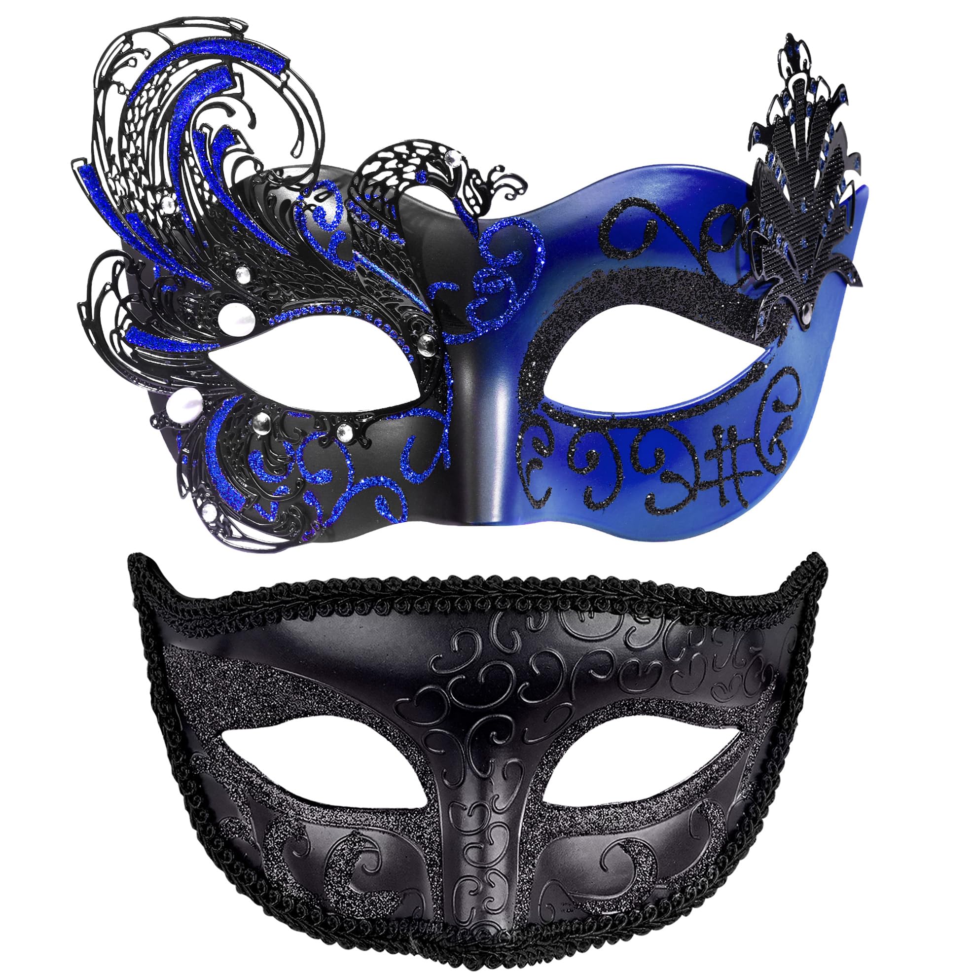 SIQUKCouple Masquerade Masks Metal Venetian Party Mask Halloween Costume Mask Mardi Gras Mask for Couples Women and Men