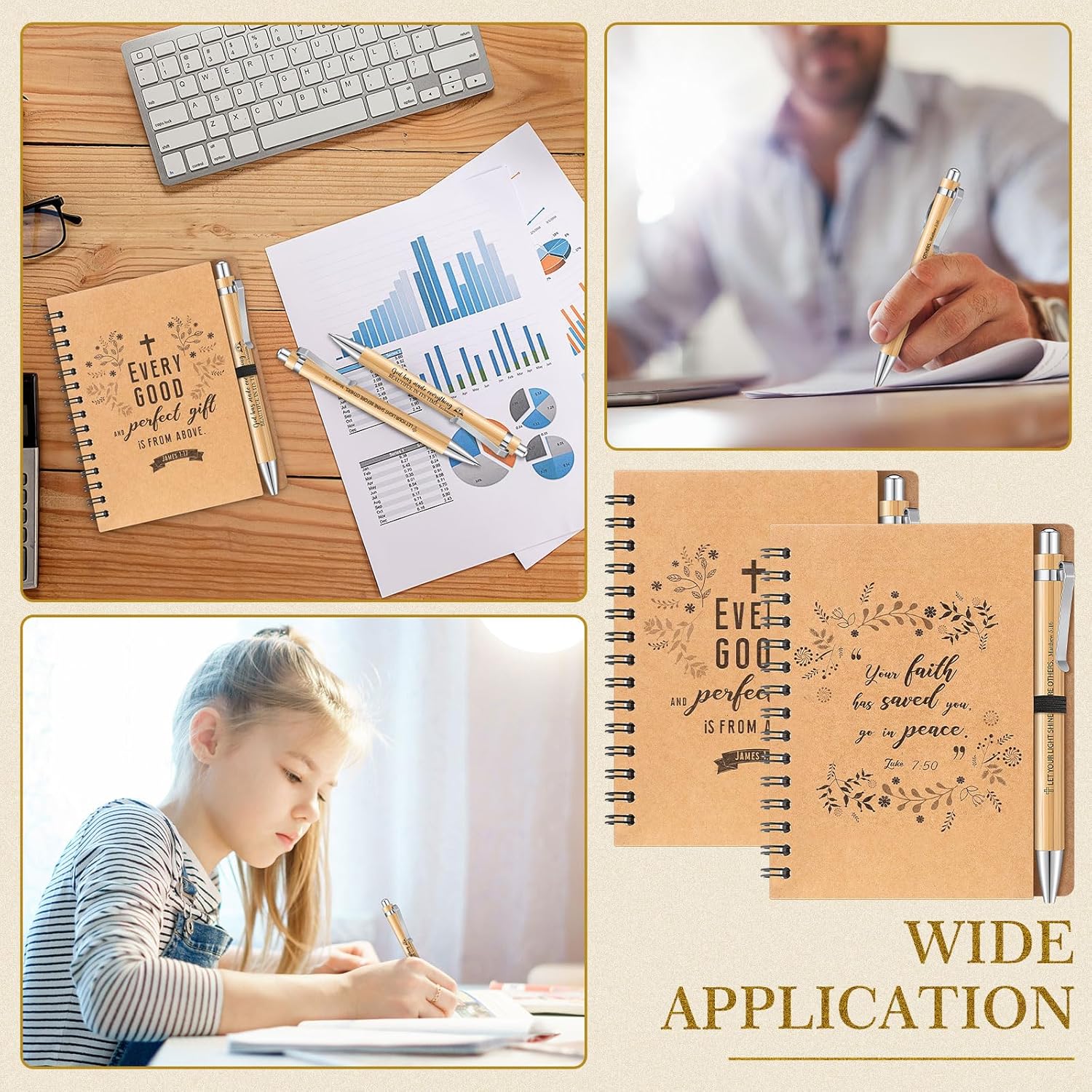 Gueevin 72 Pcs Christian Gift Notebooks Bulk, 36 Inspirational Notebooks and 36 Motivational Bible Bamboo Pens for School Office Bible Study Groups Church Members Families, Mother's Day Thank Gift