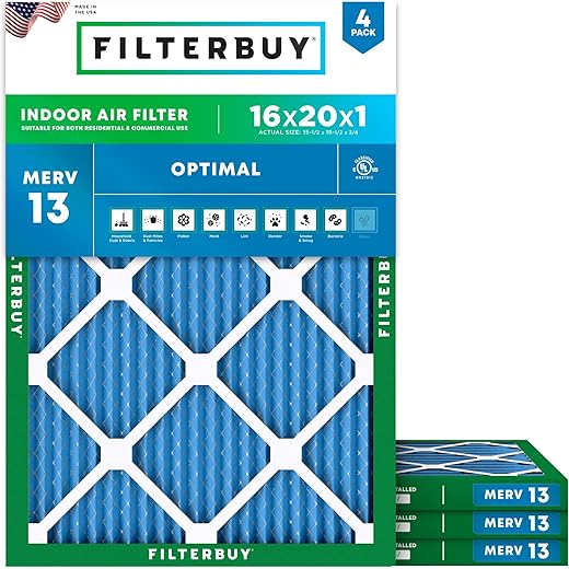 FilterBuy 16x20x1 MERV 13 Pleated AC Furnace Air Filter Pac