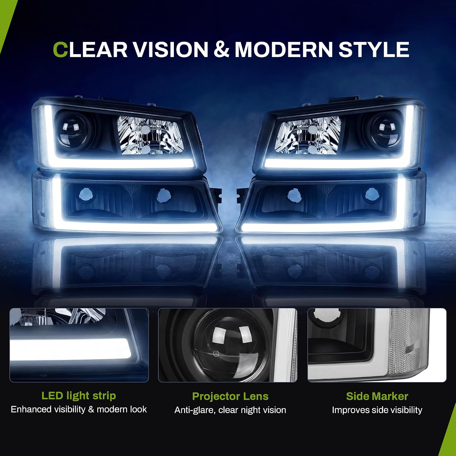 AUTOSAVER88 Headlight Assembly Compatible with 2003-2006 Avalanche Silverado 1500 1500HD 2500 2500HD 3500/07 Silverado Classic Headlamp with LED DRL Black Housing w/Low Beam Bulbs and Wiring Harness