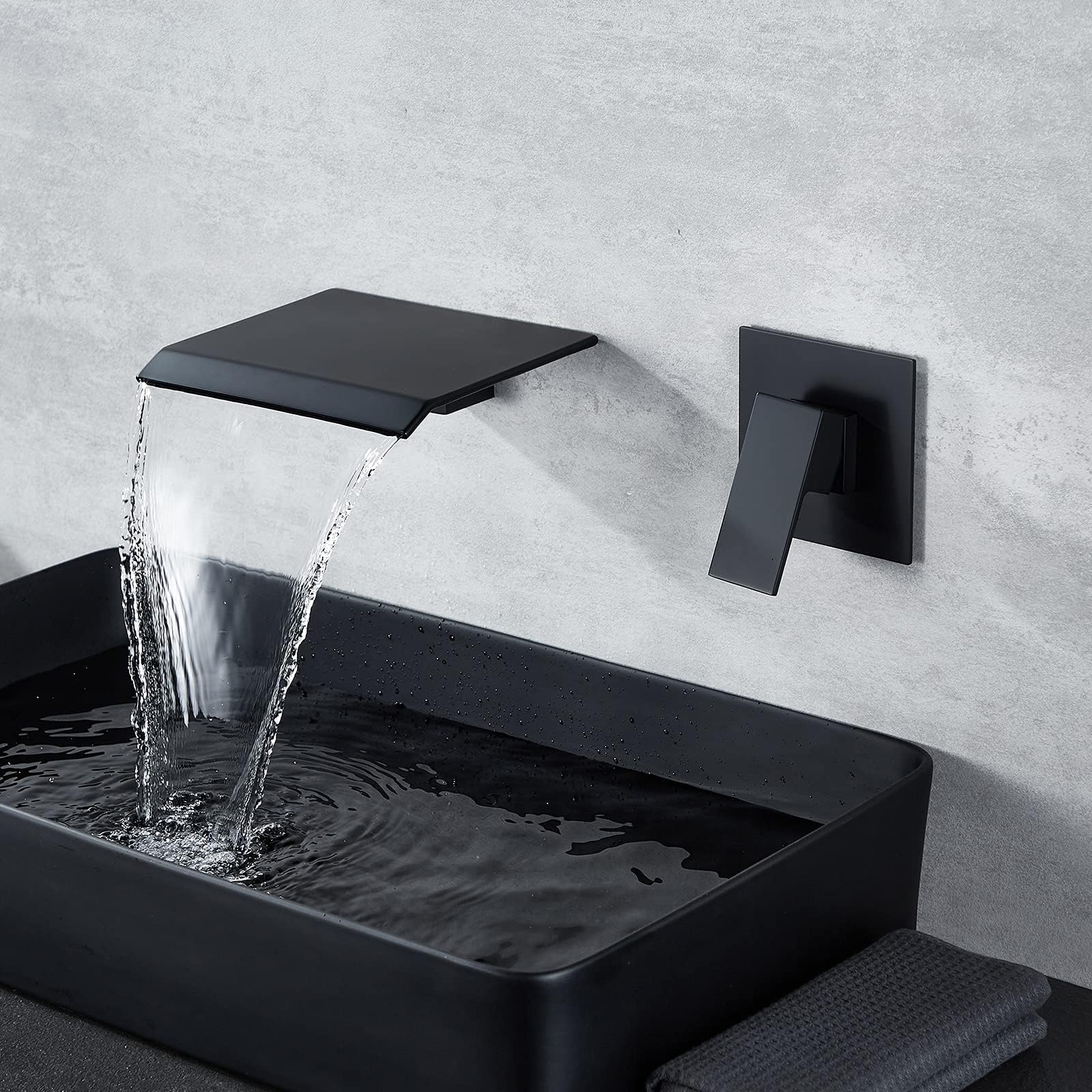 Wall Mount Waterfall Bathroom Faucet,Brushed Nickel Single Hol