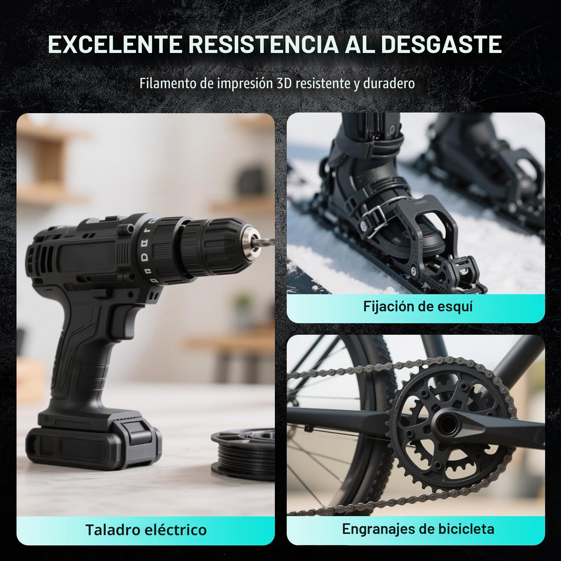 SUNLU Filamento 3D PA12-CF 1,75 mm 1KG, Filamento de Nailon con Fibra de Carbono, Excelente Resistencia al Desgaste y a los Aceites, Bobina Resistente al Calor, Dimensional +/-0,02 mm, 1KG, Negro
