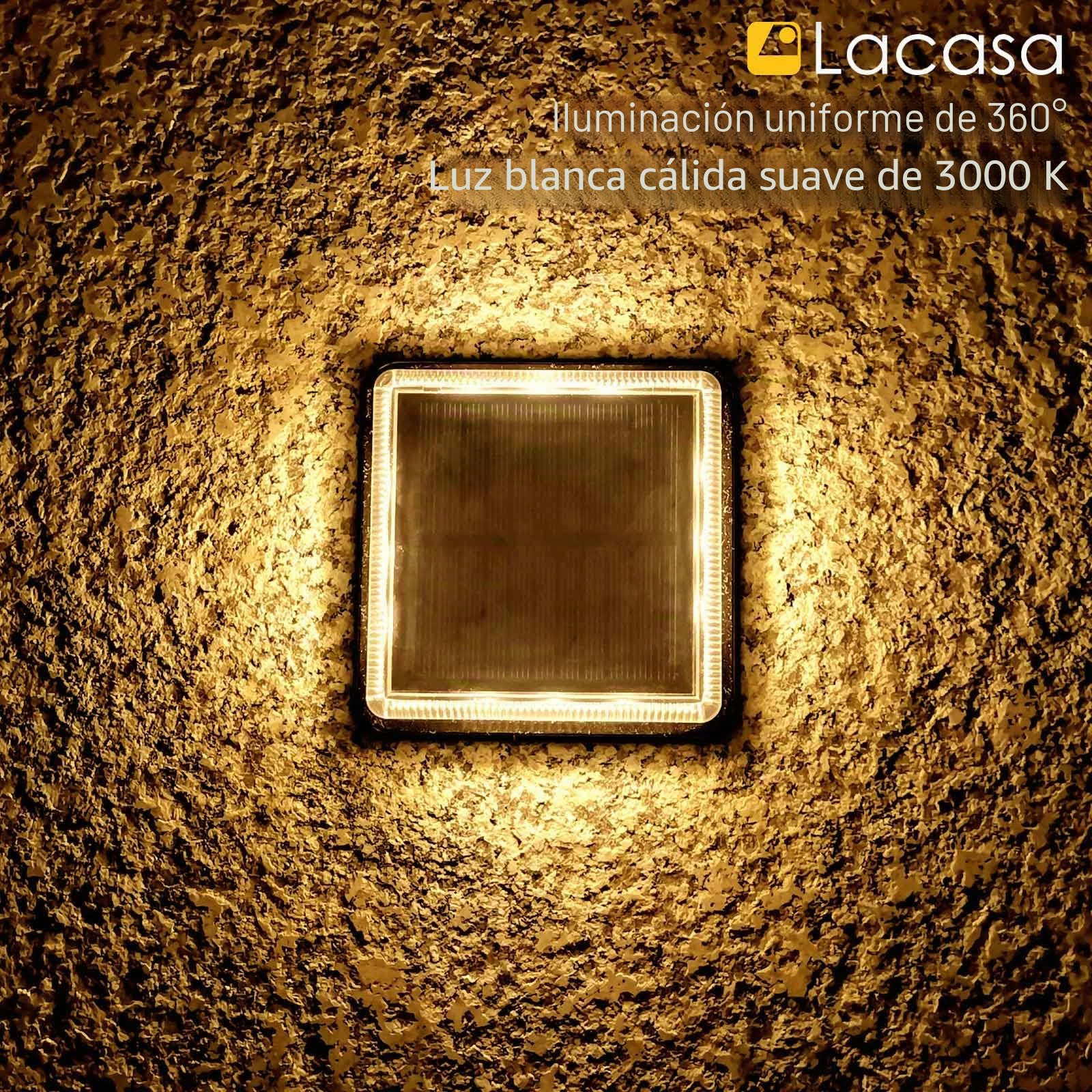Lacasa 4pcs Luces Deck Solares LED de Suelo Exterior Jardin, 50LM Blanco Cálido 3000K Luz Solar Lampara Auto ON/OFF Luz Toda la Noche, IP68 Impermeable