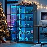 Lvifur 5 Tier Display Cabinet for Living Room, LED Bookcase with Human Body Induction Lights, 65” Tall Curio Cabinets with Adjustable Shelves for Office (Black)