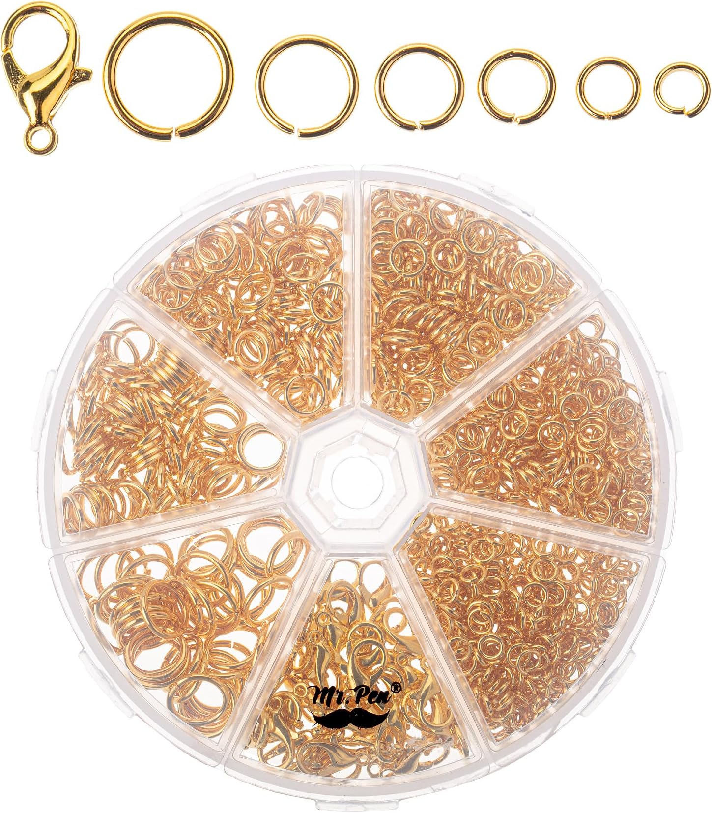 Mr. Pen- Open Jump Rings and Lobster Clasps, 1014 pcs, 6 Sizes, Gold, Open Jump Rings and Clasps for Jewelry Making