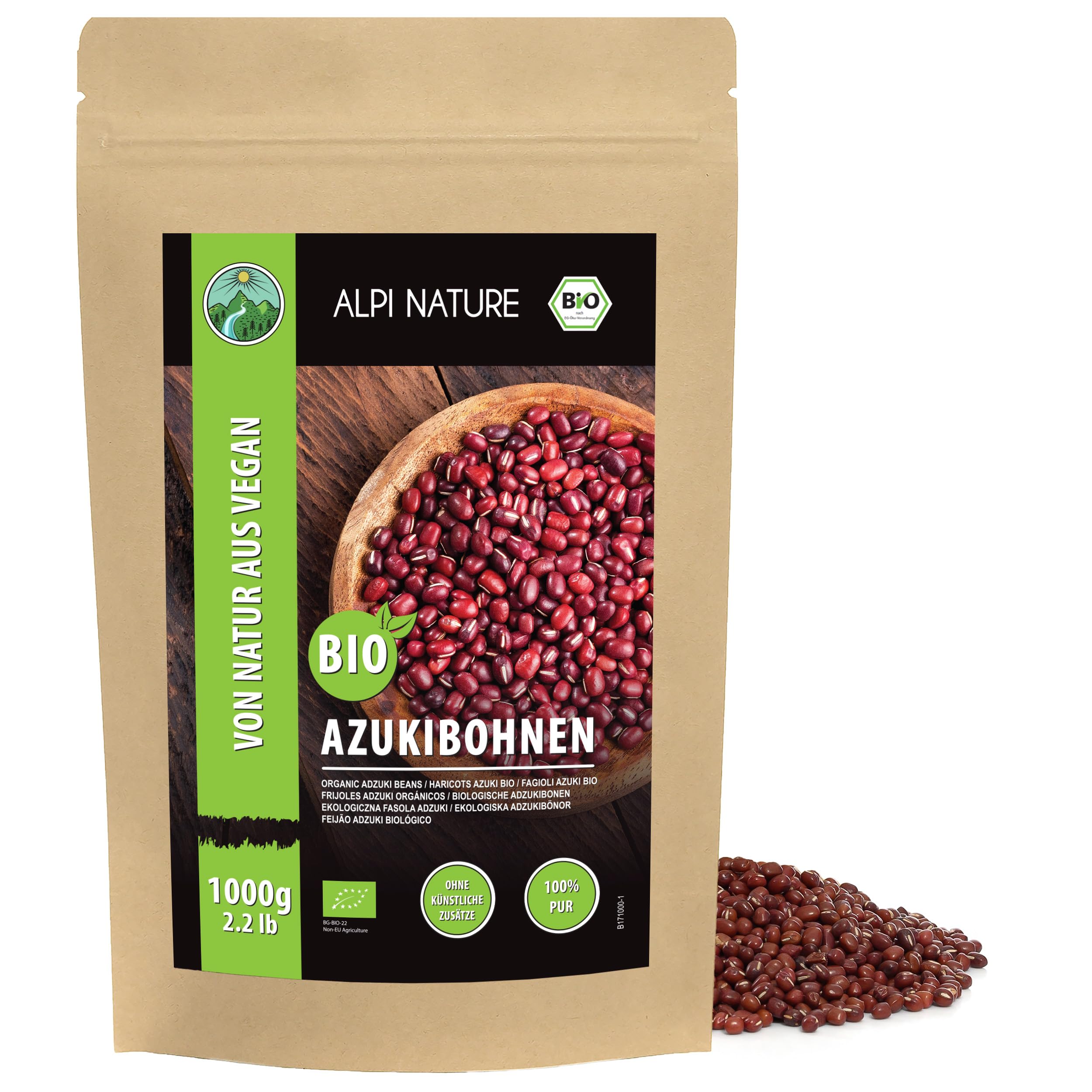 Alpi Nature Frijoles Azuki Orgánicos 1kg, Frijoles Rojos Adzuki Enteros, Legumbres sin Gluten