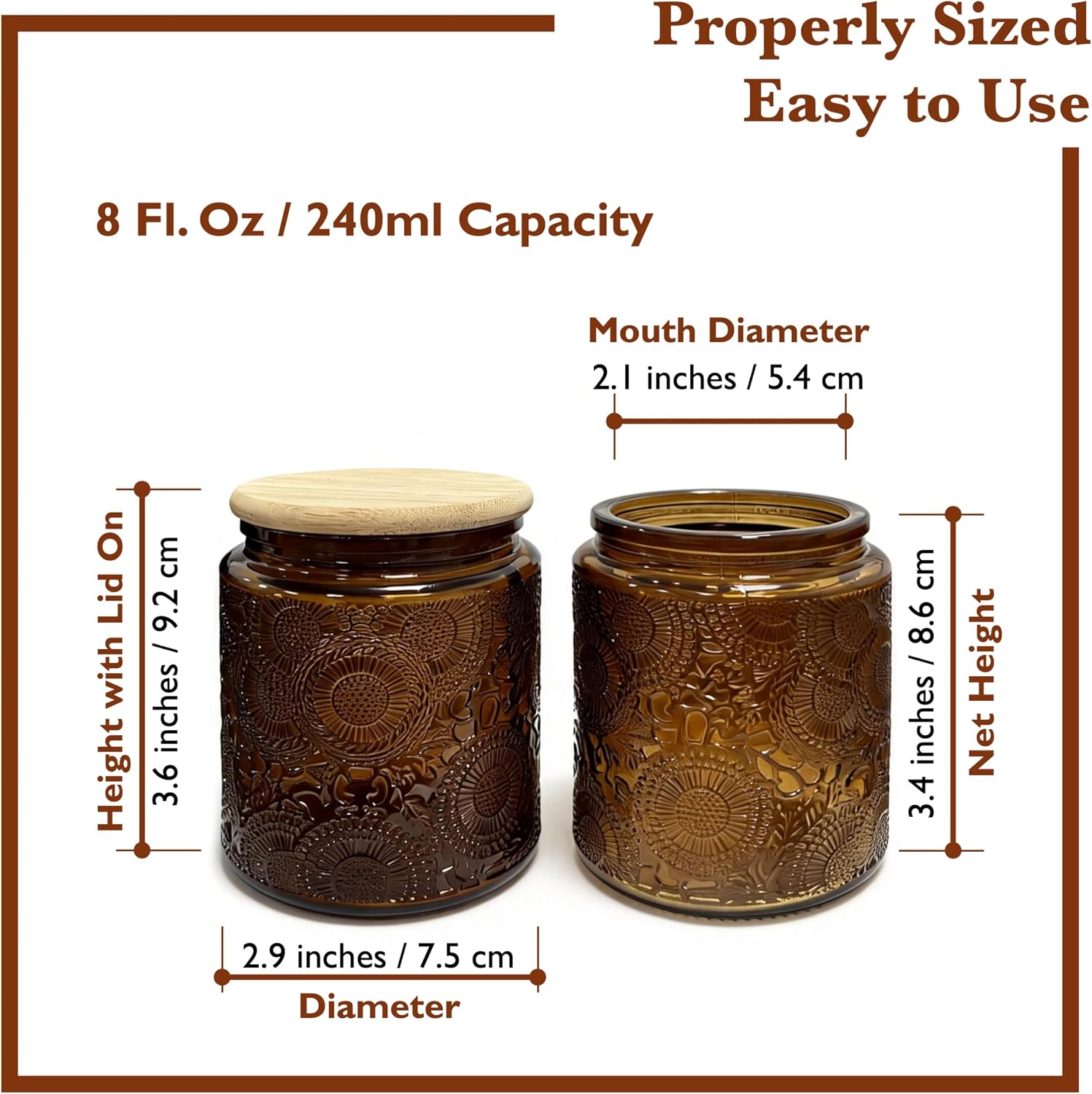 8 oz Decorative Small Glass Jars with Airtight Bamboo Lids, Amber 12 Pack image 3