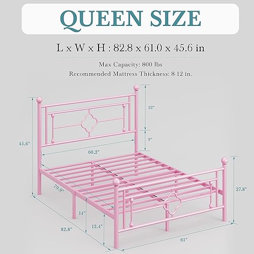 Miniatura 54 de HOOMIC Base de cama de plataforma metálica de tamaño individual de 14 pulgadas con estilo victoriano vintage, cabecera y estribo de hierro